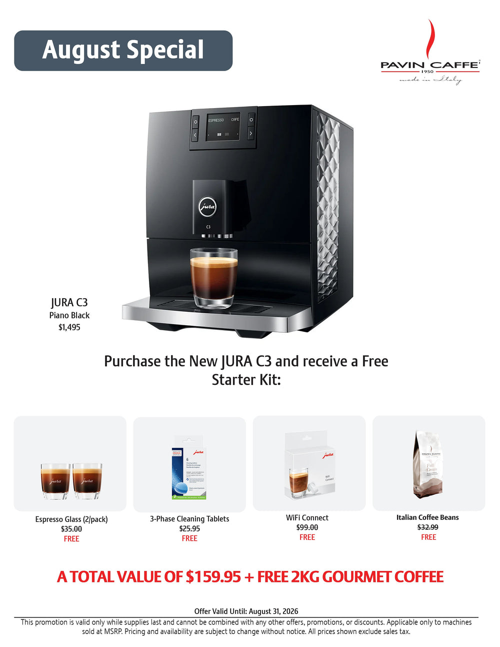 Pavin Caffe August Special - JURA C3 free starter kit