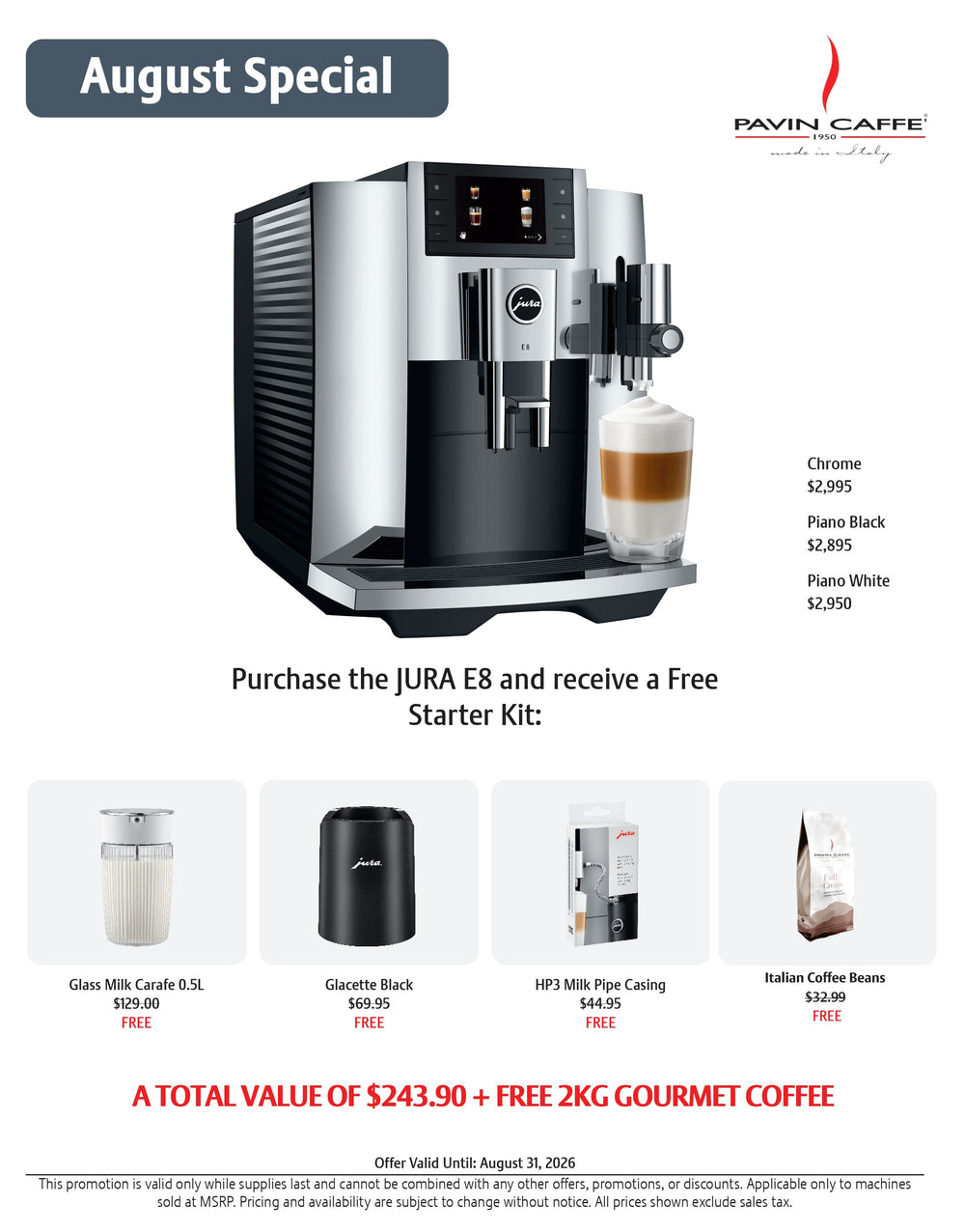 Pavin Caffe August Special - JURA E8 free starter kit